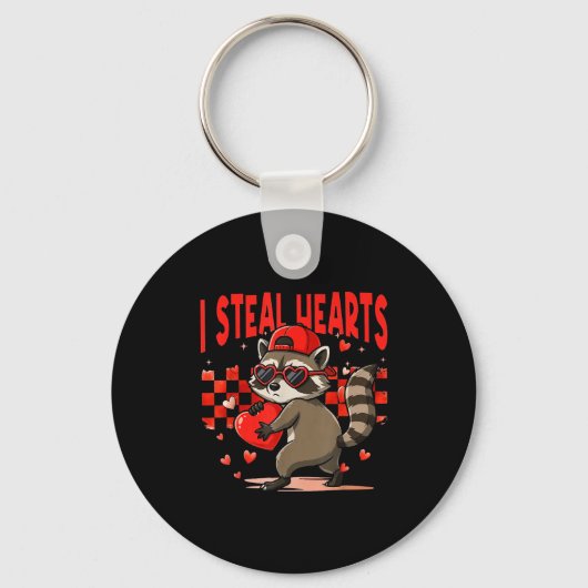 I Steal Hearts Design Raccoon Valentine Day Retro  Sleutelhanger (Voorkant)