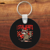 I Steal Hearts Design Raccoon Valentine Day Retro  Sleutelhanger (Voorkant)