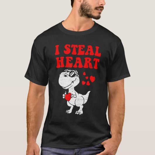 I Steal Hearts Dinosaur Dino Rex Valentines Day Bo T-shirt (Voorkant)