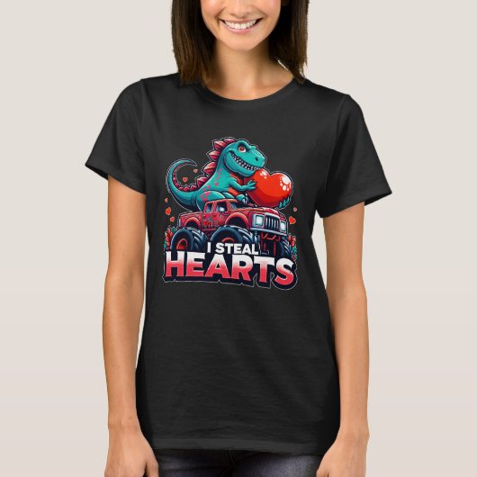 I Steal Hearts Dinosaur Valentijn 2024 T-shirt (Voorkant)