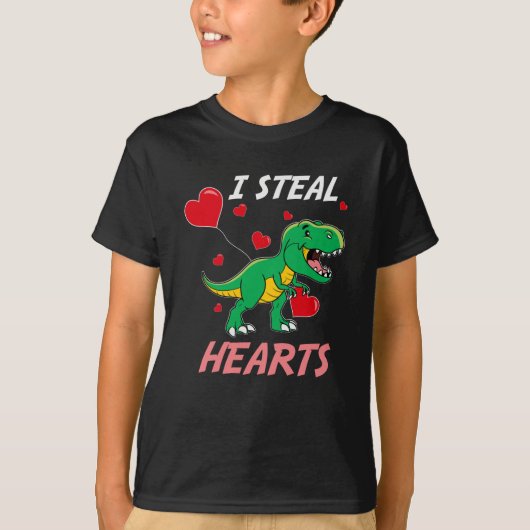 I Steal Hearts Funny Dinosaur T Rex Valentijnsdag T-shirt (Voorkant)