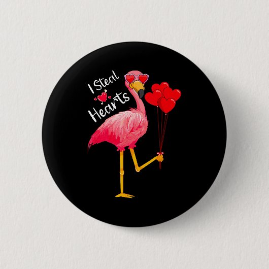 I Steal Hearts Funny Flamingo Lover Valentine's Da Ronde Button 5,7 Cm (Voorkant)