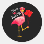 I Steal Hearts Funny Flamingo Lover Valentine's Da Ronde Sticker (Voorkant)