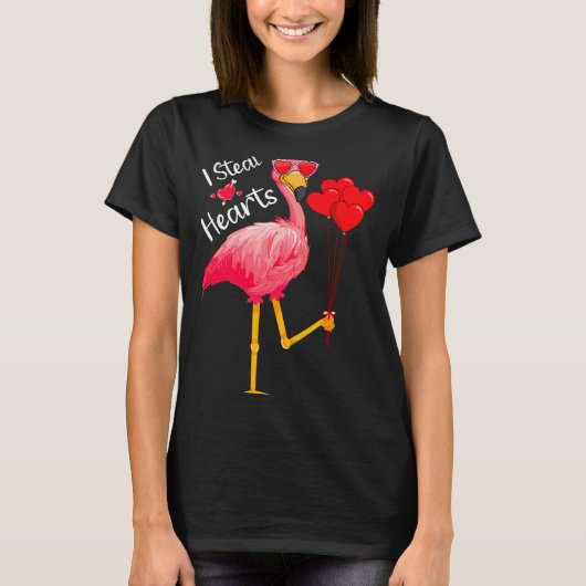 I Steal Hearts Funny Flamingo Lover Valentine's Da T-shirt (Voorkant)