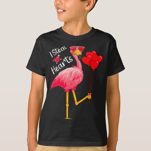 I Steal Hearts Funny Flamingo Lover Valentine's Da T-shirt (Voorkant)