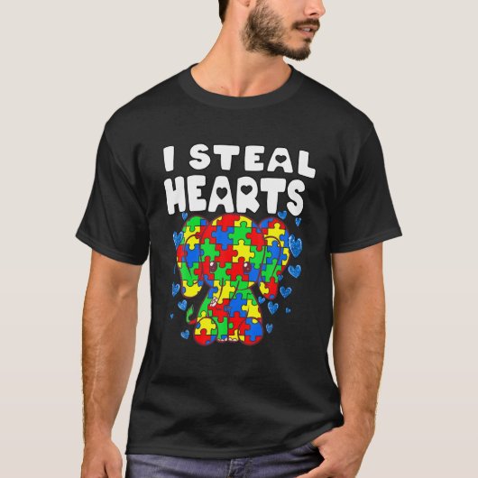 I Steal Hearts Puzzle Autism Awareness Cute Elepha T-shirt (Voorkant)