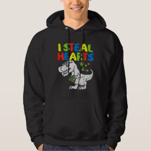 I Steal Hearts Puzzle Autism Awareness Rex Dinosau Hoodie