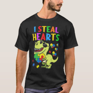 I Steal Hearts Puzzle Autism Awareness T Rex Dinos T-shirt