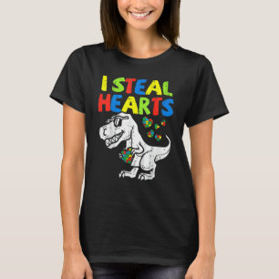 I Steal Hearts Puzzle Autism Awareness T Rex Dinos T-shirt