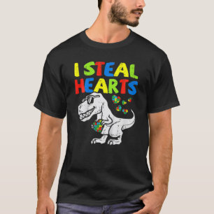 I Steal Hearts Puzzle Autism Awareness T Rex Dinos T-shirt