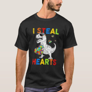 I Steal Hearts Puzzle Autism Awareness T Rex Dinos T-shirt
