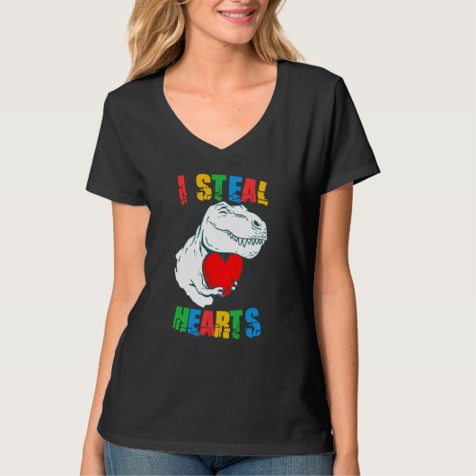 I Steal Hearts Rex Autism Awareness Valentines Day T-shirt (Voorkant)