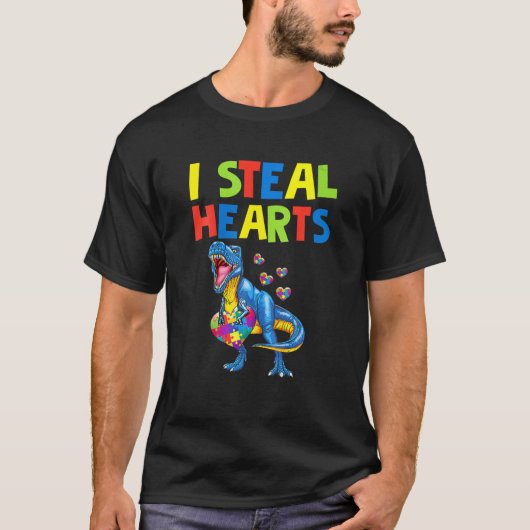 I Steal Hearts Trex Dinosaur Autisme Awareness T-shirt (Voorkant)