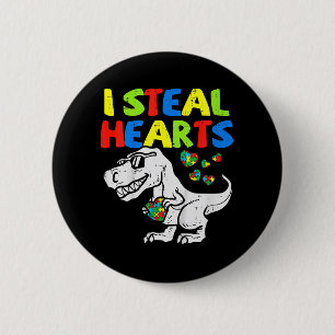 I Steal Hearts Trex Dinosaur Kinder Boys Autisme A Ronde Button 5,7 Cm