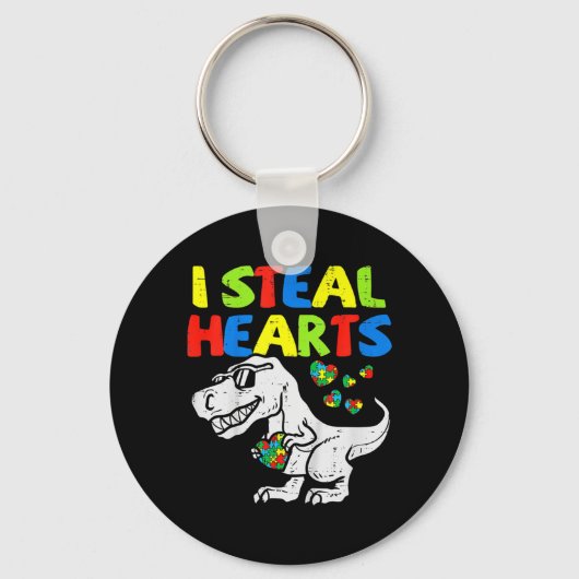 I Steal Hearts Trex Dinosaur Kinder Boys Autisme A Sleutelhanger (Voorkant)