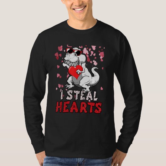 I Steal Hearts Trex Dinosaur Valentines Day Boys K T-shirt (Voorkant)