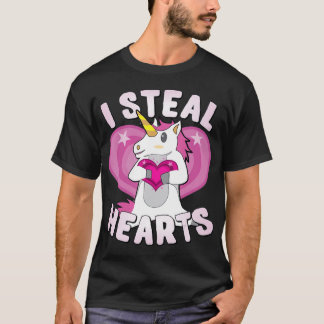 I Steal Hearts Unicorn Valentijnsdag T-shirt