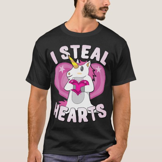 I Steal Hearts Unicorn Valentijnsdag T-shirt (Voorkant)