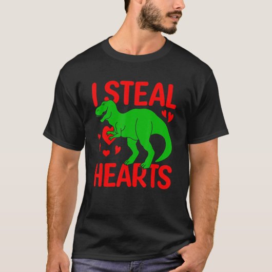 I Steal Hearts Valentijnsdag Boys Kinder Dinosaur  T-shirt (Voorkant)