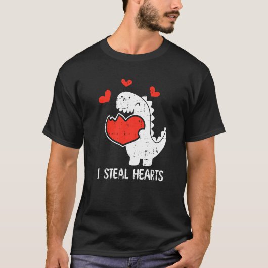 I Steal Hearts Valentijnsdag Cool T-Rex Dinosaur T-shirt (Voorkant)