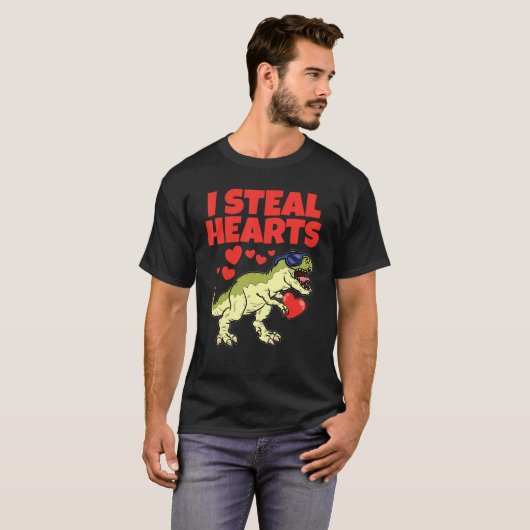I Steal Hearts Valentijnsdag Cute Dinosaur T-Rex T-shirt (Voorkant volledig)