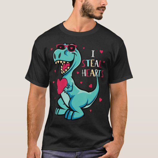 I Steal Hearts Valentijnsdag Dinosaur Boys Valent T-shirt (Voorkant)