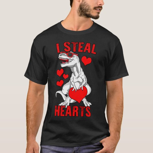 I Steal Hearts Valentijnsdag Funny Dinosaur Boys T-shirt (Voorkant)