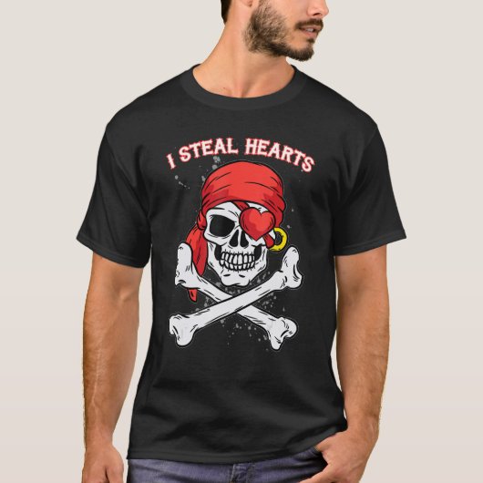 I Steal Hearts Valentijnsdag Jolly Roger Pirate S T-shirt (Voorkant)