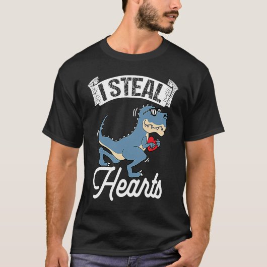 I Steal Hearts Valentine's Day Dino Flowers Date S T-shirt (Voorkant)