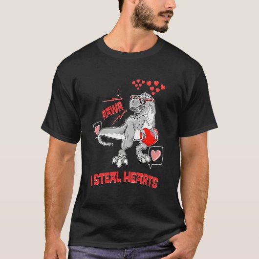 I Steal Hearts Valentines Day Dinosaur Boys Men Lo T-shirt (Voorkant)