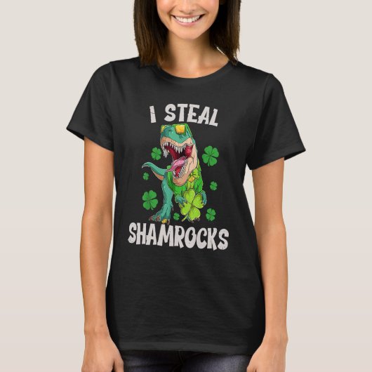 I Steal Shamrocks  st patrick's day Dinosaurs   6 T-shirt (Voorkant)