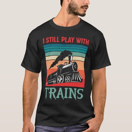 I still play with trains retro train children t-shirt (Voorkant)