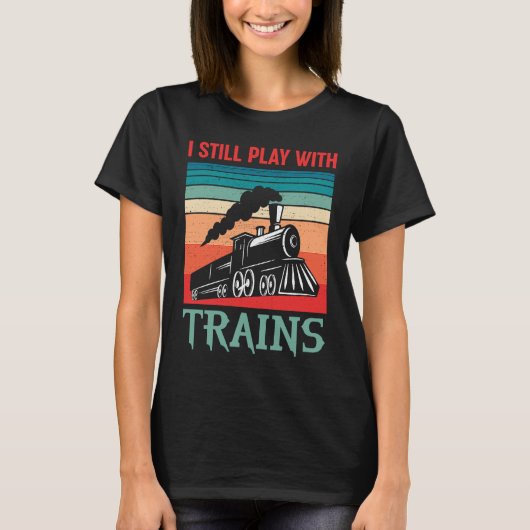 I still play with trains retro train children t-shirt (Voorkant)