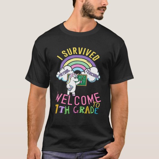 I Survive Virtual Teaching 7e graad Unicorn Terug T-shirt (Voorkant)