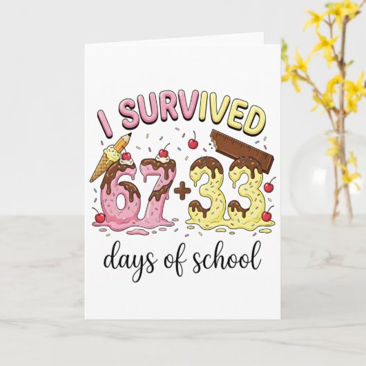 I Survived 100 Days of School 67 + 33 Ice Cream Kaart (Gele Bloem)
