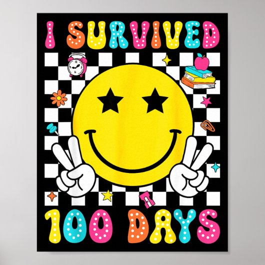 I Survived 100 Days Of School Boys Kids 100th Day Poster (Voorkant)
