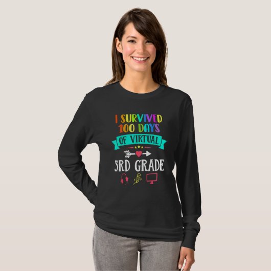 I Survived 100 Days Of Virtual 3rd Grade Teacher K T-shirt (Voorkant volledig)