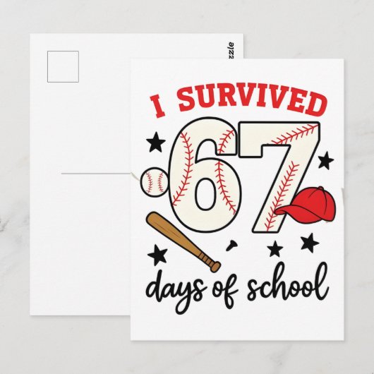 I Survived 67 Days of School Baseball Sport 100 Briefkaart (Voorkant / Achterkant)