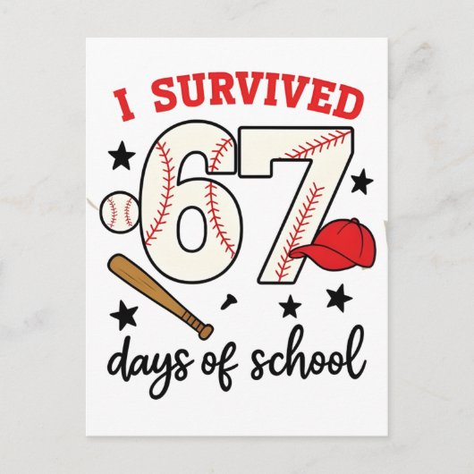 I Survived 67 Days of School Baseball Sport 100   Uitnodiging Briefkaart (Voorkant)
