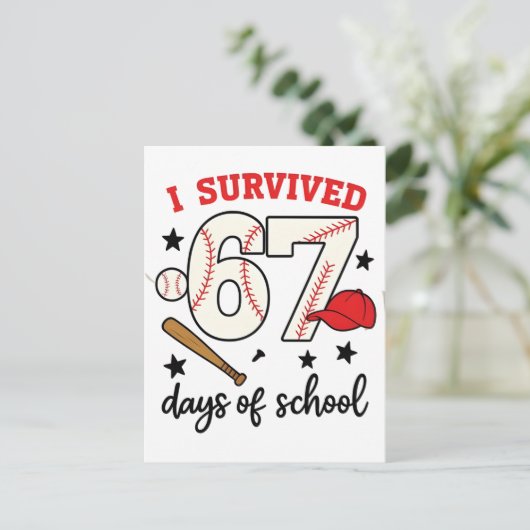 I Survived 67 Days of School Baseball Sport 100   Uitnodiging Briefkaart (Staand voorkant)