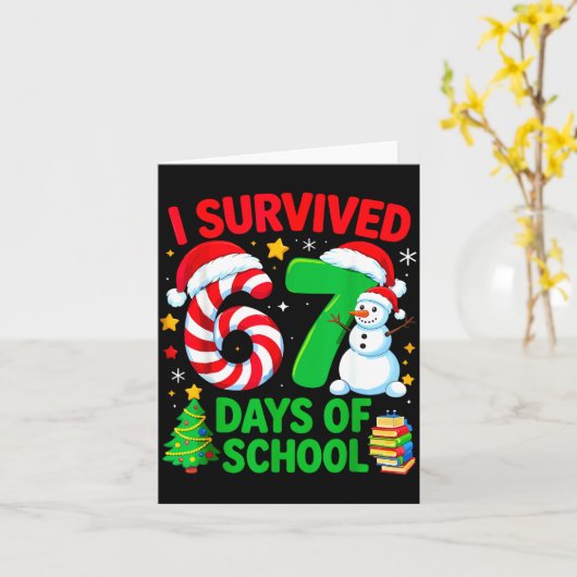 I Survived 67 Days Of School Christmas Candy Cane Kaart (Gele Bloem)