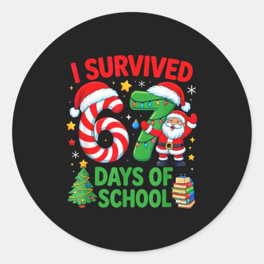 I Survived 67 Days Of School Christmas Candy Cane  Ronde Sticker (Voorkant)