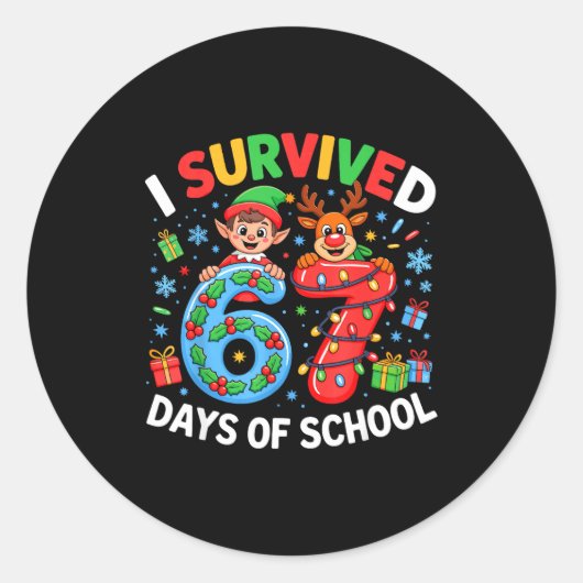 I Survived 67 Days Of School Christmas Candy Cane  Ronde Sticker (Voorkant)