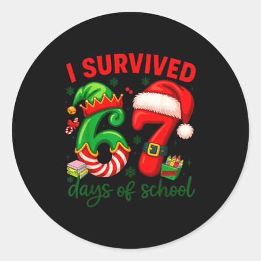I Survived 67 Days Of School Christmas Candy Cane  Ronde Sticker (Voorkant)