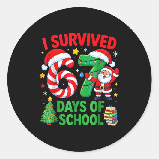 I Survived 67 Days Of School Christmas Candy Cane Ronde Sticker (Voorkant)