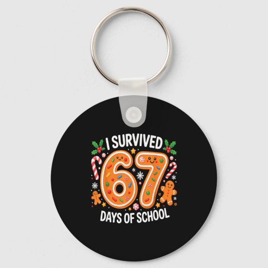 I Survived 67 Days Of School Christmas Candy Cane  Sleutelhanger (Voorkant)