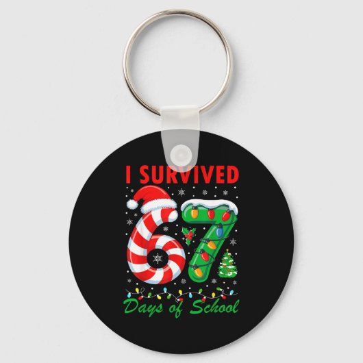I Survived 67 Days Of School Christmas Candy Cane  Sleutelhanger (Voorkant)