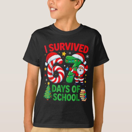 I Survived 67 Days Of School Christmas Candy Cane  T-shirt (Voorkant)