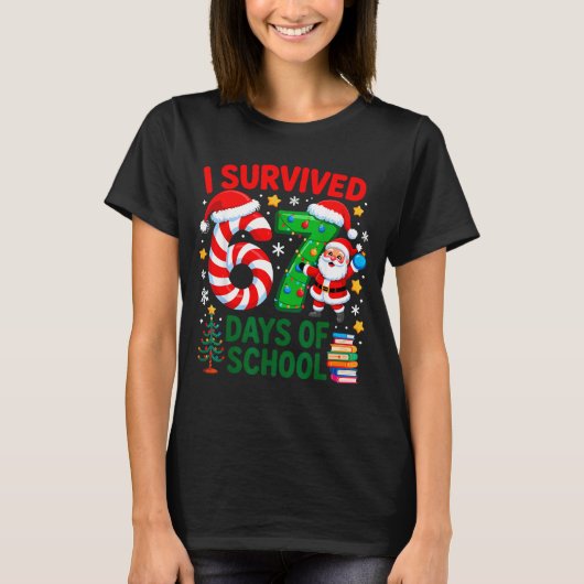 I Survived 67 Days Of School Christmas Candy Cane  T-shirt (Voorkant)