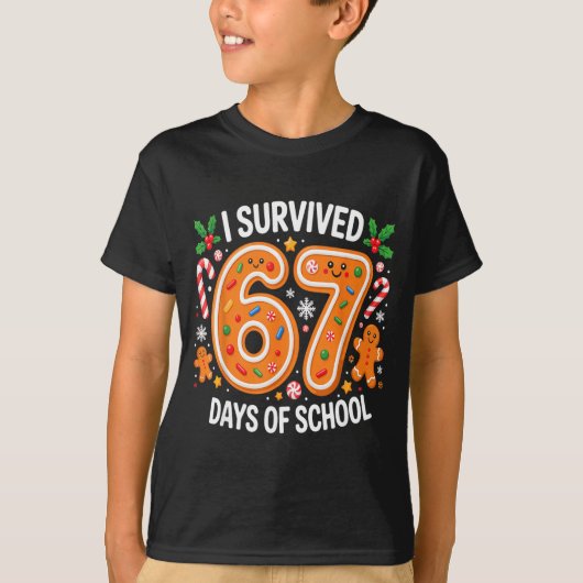 I Survived 67 Days Of School Christmas Candy Cane  T-shirt (Voorkant)